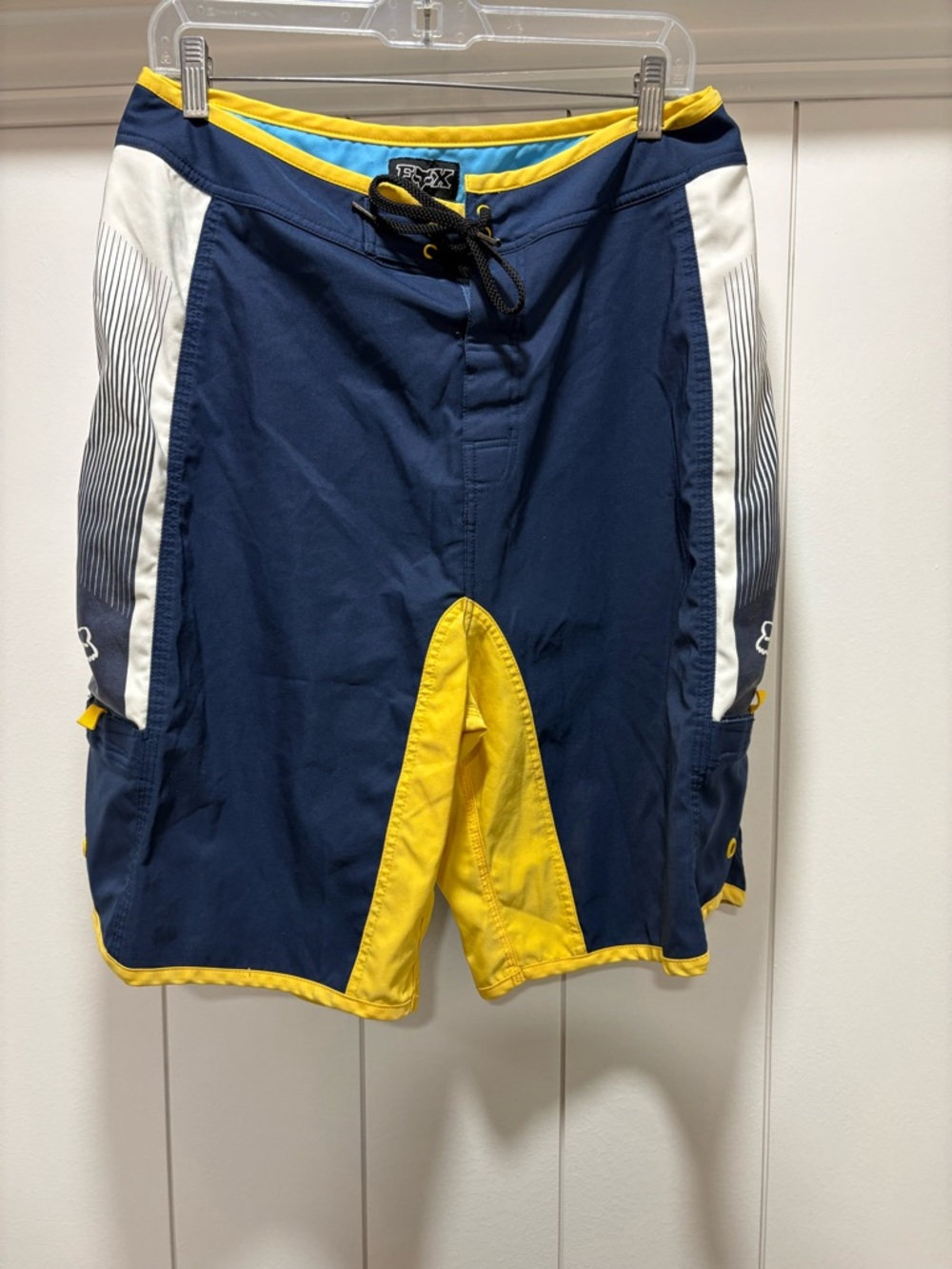 Fox Racing Board Shorts Mens Size 34 Blue Swim Trunks Drawstring Surfing Rap Fit